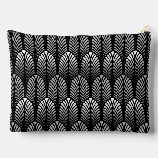 Art Deco Feather Pattern, Silver Grau und Black Zubehörtasche (Rückseite)