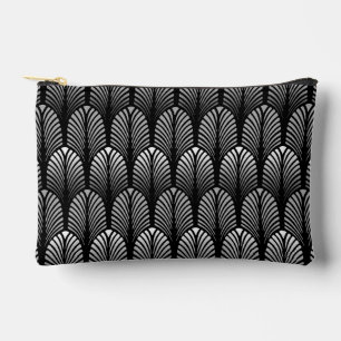 Art Deco Feather Pattern, Silver Grau und Black Zubehörtasche