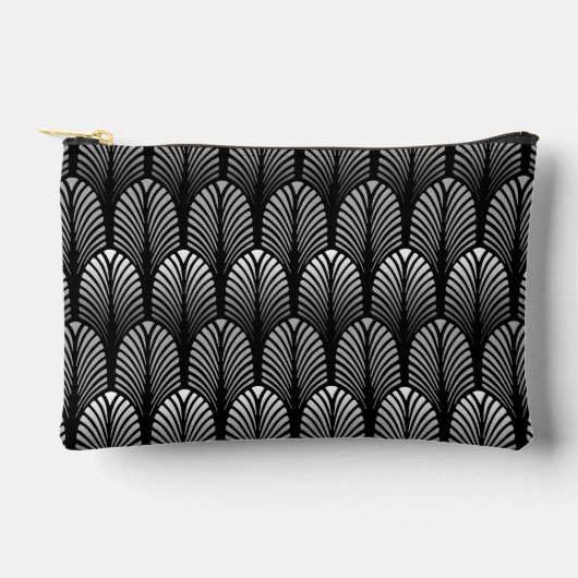 Art Deco Feather Pattern, Silver Grau und Black Zubehörtasche (Vorderseite)