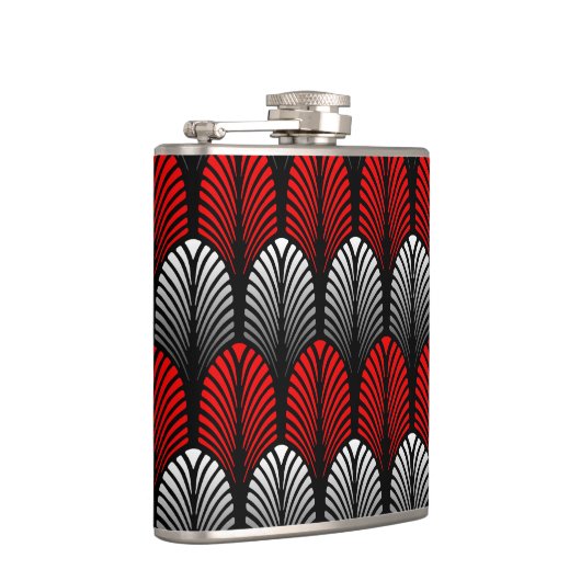 Art Deco Feather Pattern, Silver Grau und Rot Flachmann (Rechts)