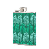 Art Deco Feather Pattern, Türkis und Aqua Flachmann (Links)