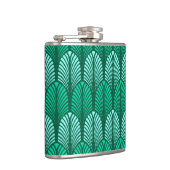 Art Deco Feather Pattern, Türkis und Aqua Flachmann (Rechts)