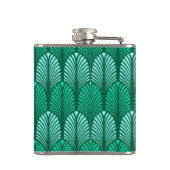 Art Deco Feather Pattern, Türkis und Aqua Flachmann (Rückseite)