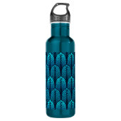 Art Deco Feather Pattern, Türkis und Marine Trinkflasche (Vorderseite)