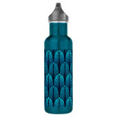 Art Deco Feather Pattern, Türkis und Marine Trinkflasche (Rechts)