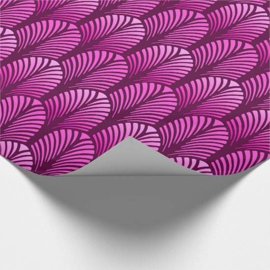 Art Deco-Feder-Muster, Amethystpurpur Geschenkpapier (Ecke)