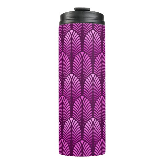 Art Deco-Feder-Muster, Amethystpurpur Thermosbecher (Vorderseite)