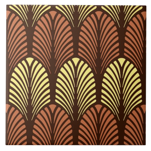 Art Deco-Feder-Muster, dunkelbraun und rostfarben Fliese (Vorderseite)