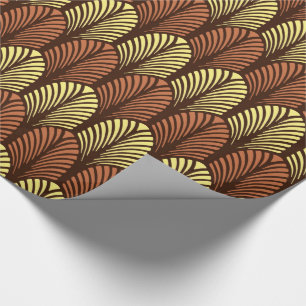 Art Deco-Feder-Muster, dunkelbraun und rostfarben Geschenkpapier