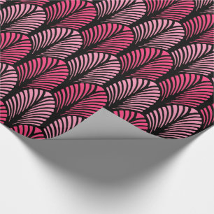 Art Deco Feder Muster, Fuchsienrosa und Schwarz Geschenkpapier