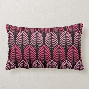 Art Deco Feder Muster, Fuchsienrosa und Schwarz Lendenkissen