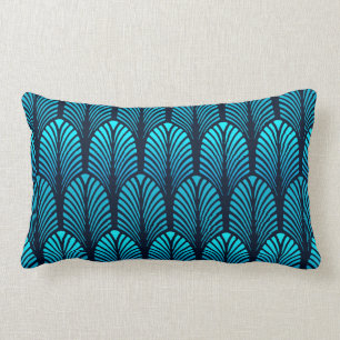 Art Deco-Feder-Muster, Himmelblau Lendenkissen
