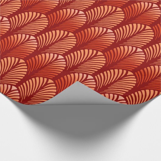 Art Deco-Feder-Muster, Mandarinorange Geschenkpapier (Ecke)