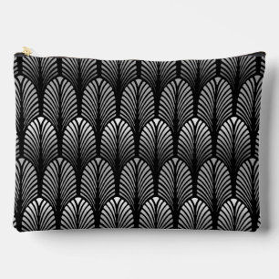 Art Deco-Feder-Muster, Silbergrau und Schwarz Zubehörtasche