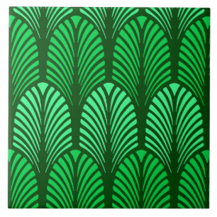 Art Deco-Feder-Muster, Smaragdgrün Fliese