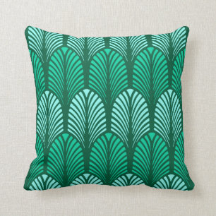 Art Deco-Feder-Muster, Türkis und Aqua Kissen