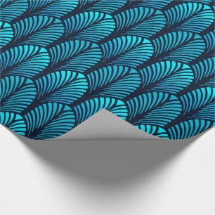 Art Deco Feder Muster, Türkis und Navy Geschenkpapier