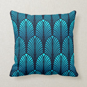 Art Deco-Feder-Muster, Türkis und Navy Kissen