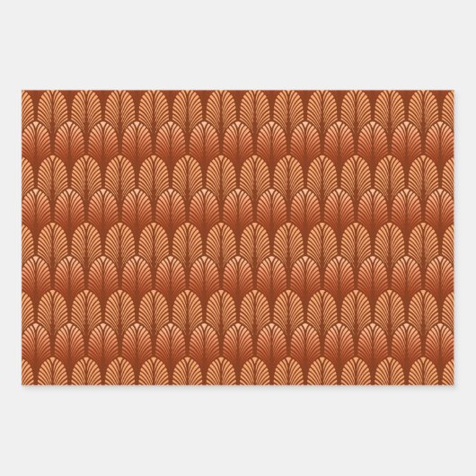 Art Deco Federmuster, Blau, Kupfer, Zinn Geschenkpapier Set (Vorderseite 2)