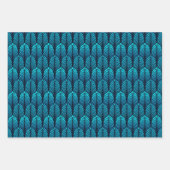 Art Deco Federmuster, Blau, Kupfer, Zinn Geschenkpapier Set (Vorderseite)