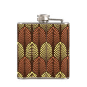 Art Deco Federmuster, Dunkelbraun und Rost Flachmann (Rückseite)