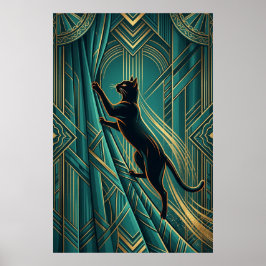Art Deco Fensterbank Schwarze Katze Wandkunst Poster