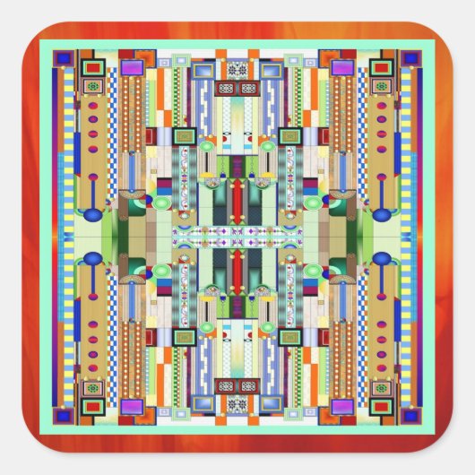 Art Deco: Festes Glas 2 Quadratischer Aufkleber (Vorderseite)