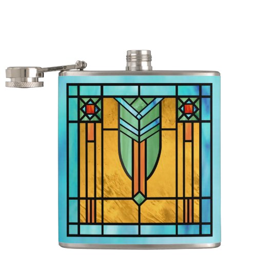Art Deco: Festes Glas 3 Flachmann (Geöffnet)