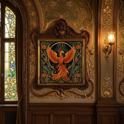 ART DECO FEURIGER PHOENIX KERAMIKFLIESE