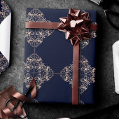 Art Deco Filigree | Blauer Zierschiff Rose Gold Geschenkpapier
