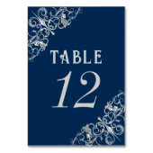Art Deco Filigree | Navy Blue and Silver Gray Tischnummer (Vorderseite)
