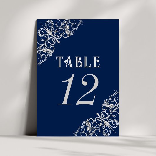 Art Deco Filigree | Navy Blue and Silver Gray Tischnummer