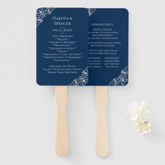 Art Deco Filigree | Navy Blue Silver Gray Program Fächer (Vorne und Hinten)