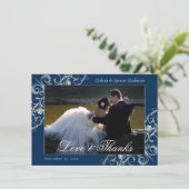 Art Deco Filigree | Navy Silver Foto Liebe und Dankeskarte (Stehend Vorderseite)