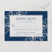 Art Deco Filigree | Silver and Navy Blue Decadance RSVP Karte (Vorderseite)
