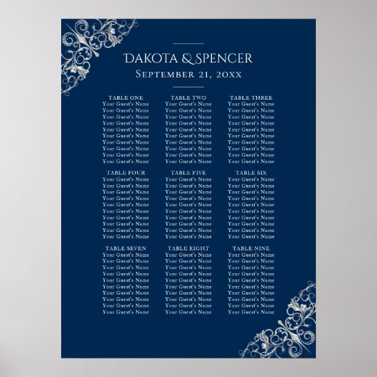 Art Deco Filigree | Silver Gray Navy Seekarte Poster (Vorne)