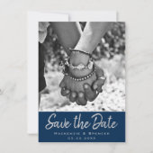 Art Deco Filigree | Silver Gray on Navy Blue Foto Save The Date (Vorderseite)