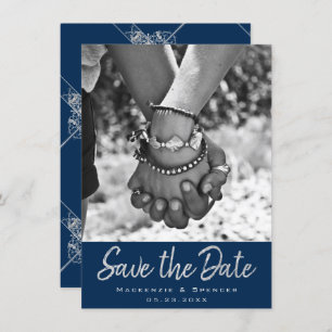 Art Deco Filigree   Silver Gray on Navy Blue Foto Save The Date