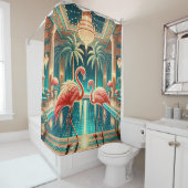 "Art Deco Flamingo Interior - Vibrant Retro Art" Duschvorhang (Beispiel)