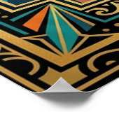 Art Deco Flapper-Frau-Porträt Gold Türkis Poster (Ecke)