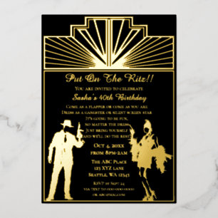 Art Deco Flapper Girl und Gangster der wilden Zwan Folieneinladung