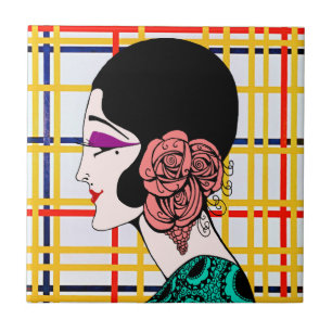 Art Deco Flapper Lady Mondrian Keramikfliese 
