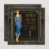 Art Deco Flapper Roaring 20er Brautparty Einladung (Vorne/Hinten)
