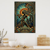 Art Deco Flapper Woman Portrait Gold Teal Poster (Küche)