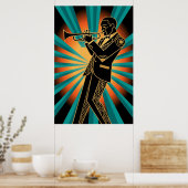 Art Deco Flapper Woman Portrait Gold Teal Poster (Küche)