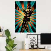 Art Deco Flapper Woman Portrait Gold Teal Poster (Heimbüro)