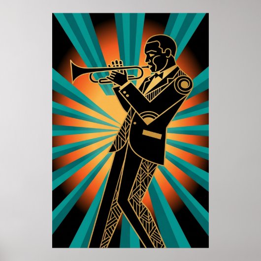 Art Deco Flapper Woman Portrait Gold Teal Poster (Vorne)