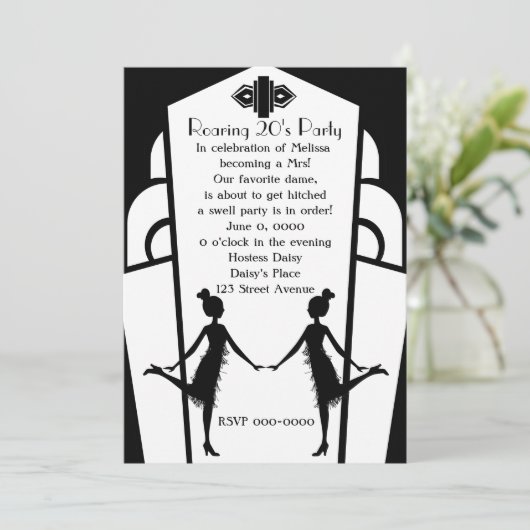 Art Deco Flappers Einladung (Stehend Vorderseite)