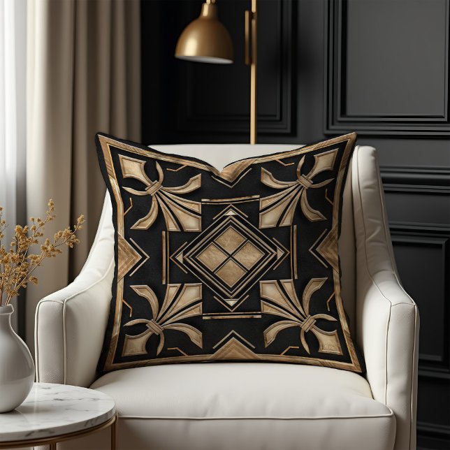 Art Deco Fleur-de-lis Black and Gold Kissen (Von Creator hochgeladen)