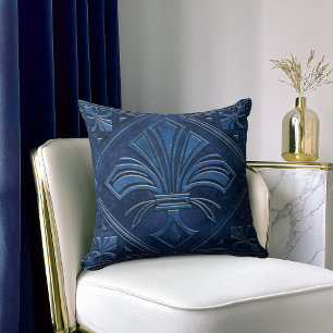 Art Deco Fleur-de-lis Blauer Marmor Kissen